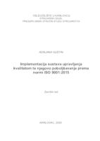 IMPLEMENTACIJA SUSTAVA UPRAVLJANJA KVALITETOM TE NJEGOVO POBOLJŠAVANJE PREMA NORMI ISO 9001:2005