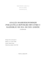 ANALIZA MAKROEKONOMSKIH POKAZATELJA REPUBLIKE HRVATSKE U RAZDOBLJU OD 2014. DO 2020. GODINE